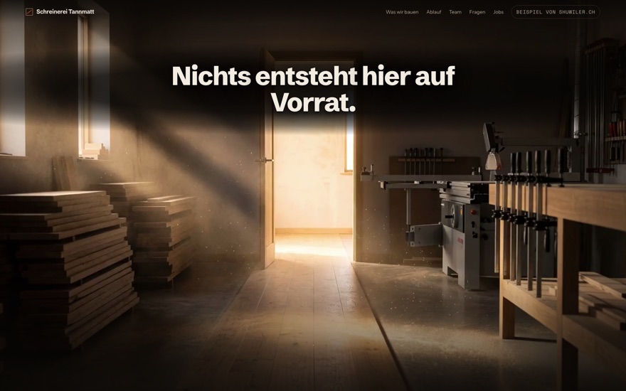 Startseite der Beispielseite Schreinerei Tannmatt